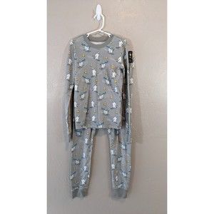 L.L. Bean Kids Size 12 Grey Yeti Skiing Organic Cotton Pajamas Set